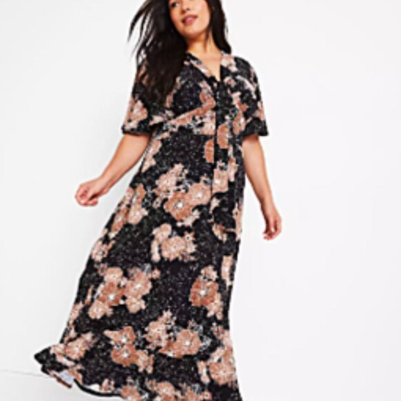 NWT Lane Bryant Perfect Flutter Sleeve Tie-Neck Dress Blk/Tan/Wht - Size 18-20 - Picture 1 of 14